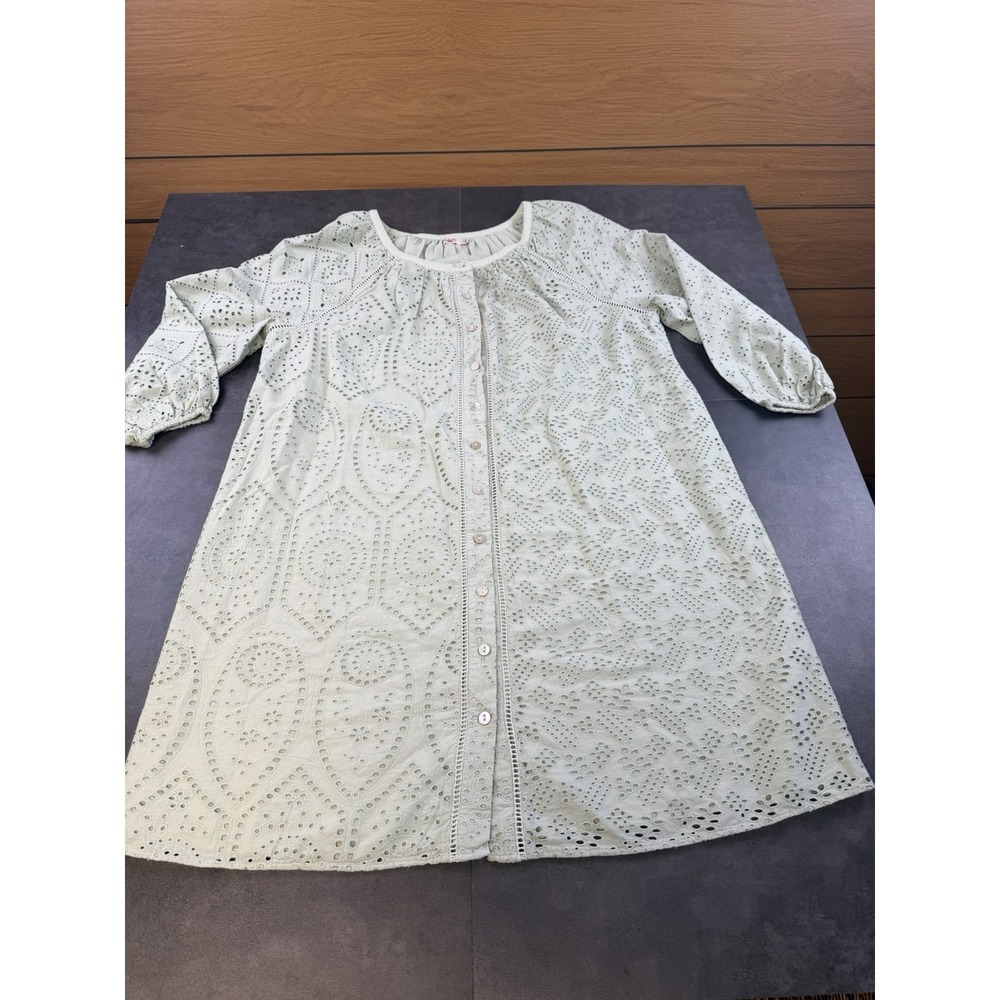 Faherty Valencia Eyelet Org Cotton Button Up Dress Desert Sage Green size Small